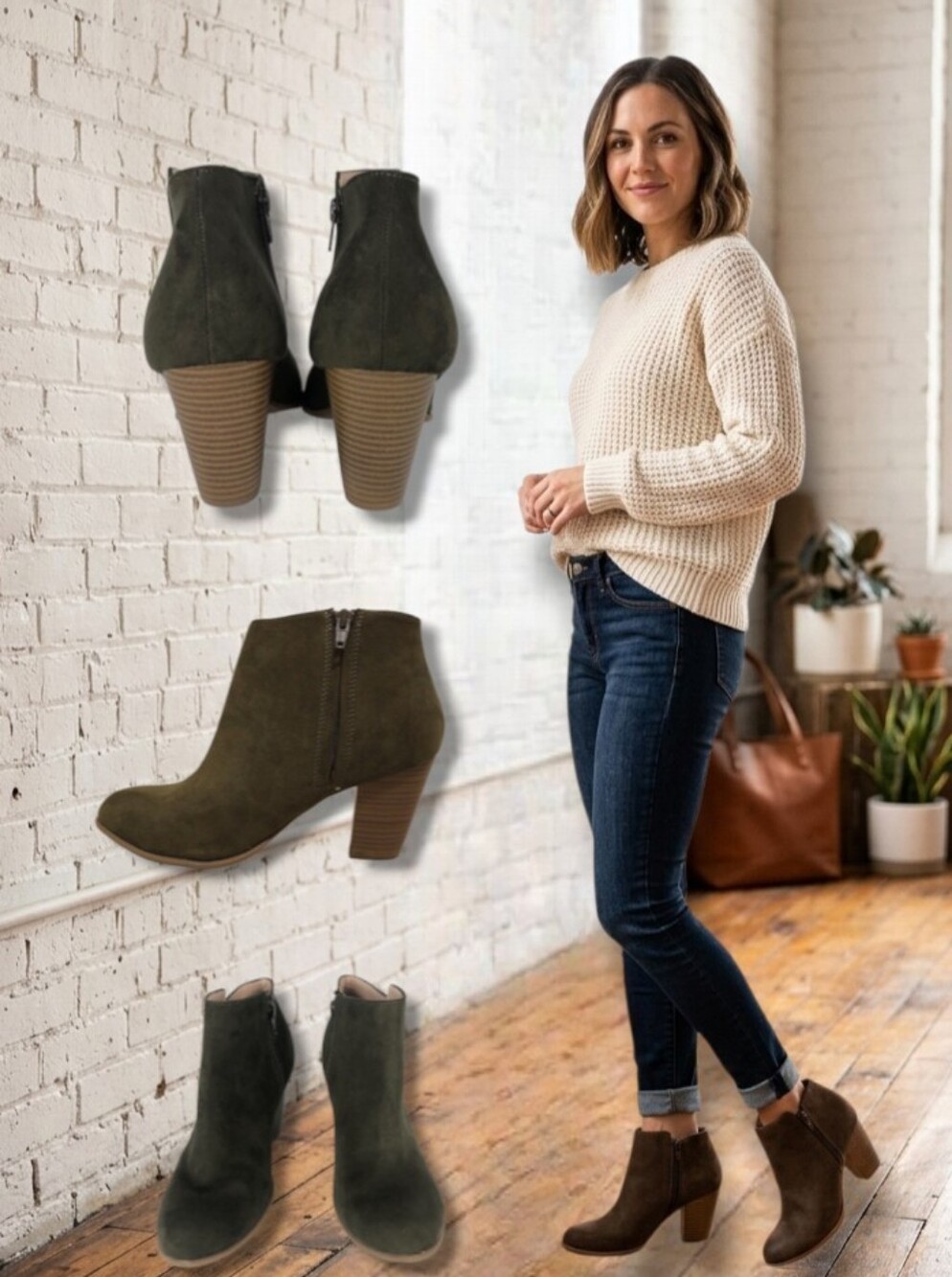Old Navy Women's Faux Suede Heeled Ankle Booties Sage Green